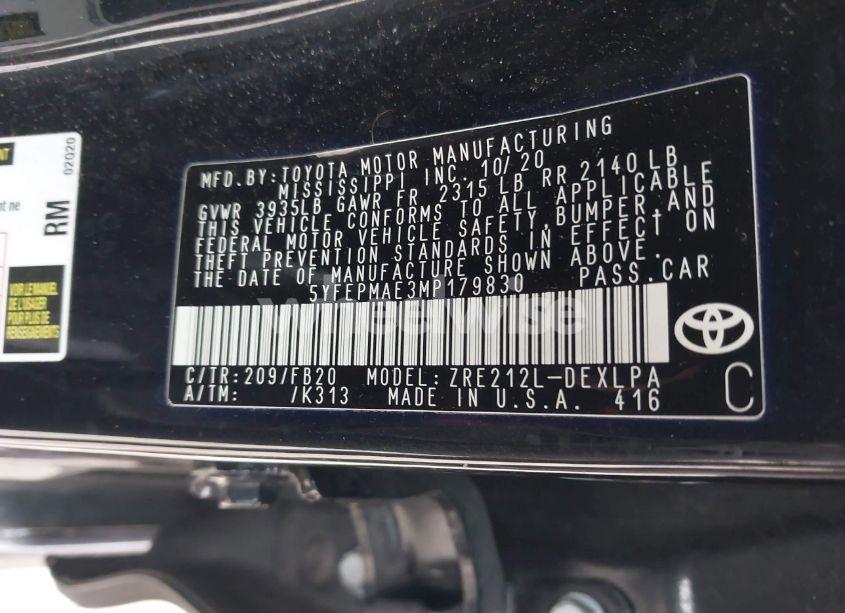 Photo 9 of 2021 Toyota Corolla LE (VIN 5YFEPMAE3MP179830)