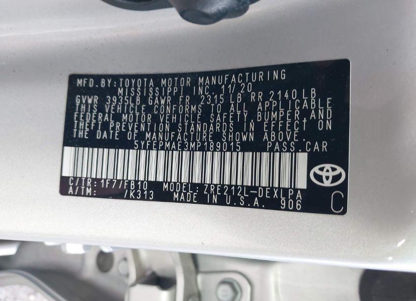 Photo 9 of 2021 Toyota Corolla LE (VIN 5YFEPMAE3MP189015)