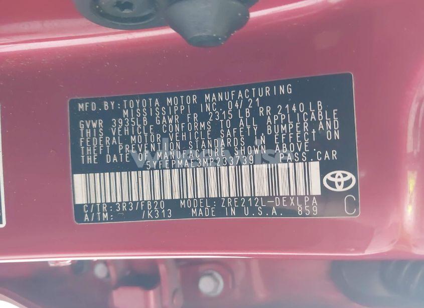 Photo 9 of 2021 Toyota Corolla LE (VIN 5YFEPMAE3MP233739)