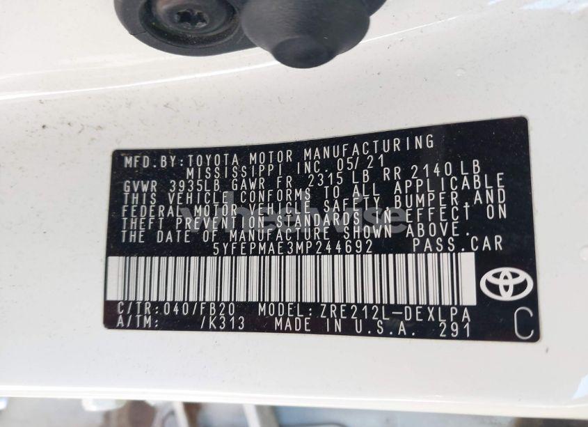 Photo 9 of 2021 Toyota Corolla LE (VIN 5YFEPMAE3MP244692)