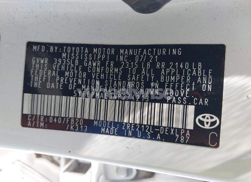 Photo 9 of 2022 Toyota Corolla LE (VIN 5YFEPMAE3NP274213)