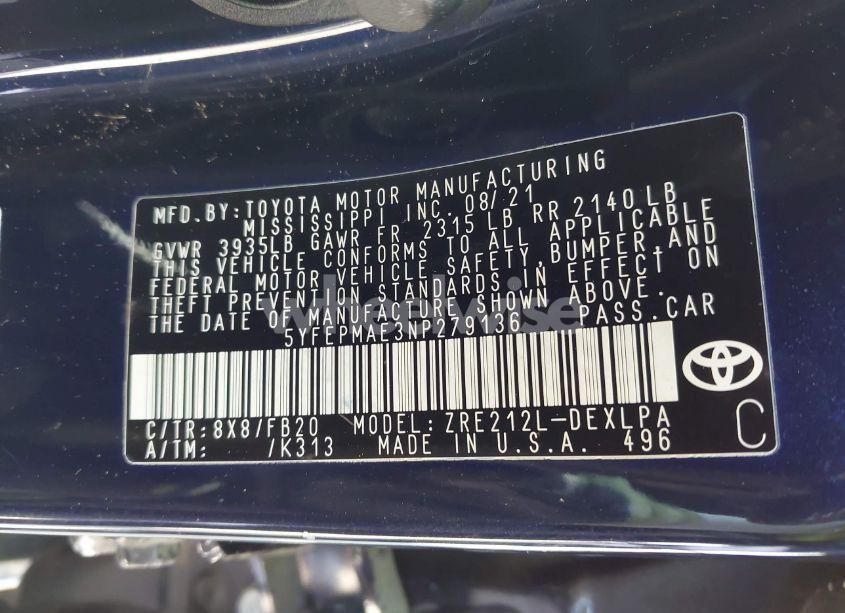 Photo 9 of 2022 Toyota Corolla LE (VIN 5YFEPMAE3NP279136)