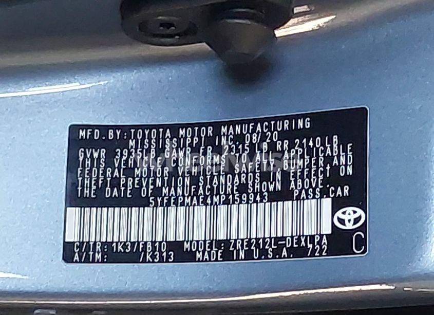 Photo 9 of 2021 Toyota Corolla LE (VIN 5YFEPMAE4MP159943)