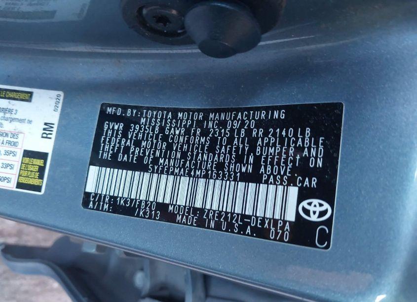 Photo 9 of 2021 Toyota Corolla LE (VIN 5YFEPMAE4MP163331)