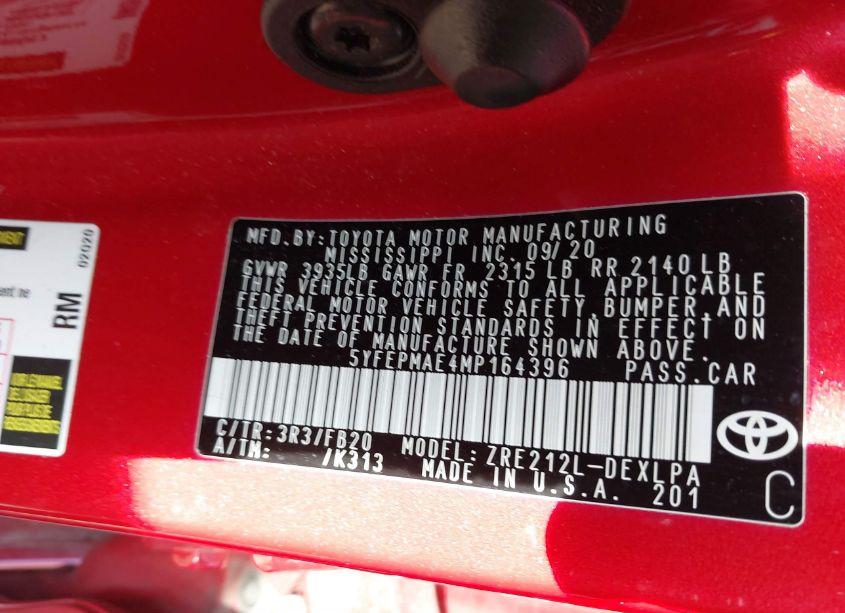 Photo 9 of 2021 Toyota Corolla LE (VIN 5YFEPMAE4MP164396)