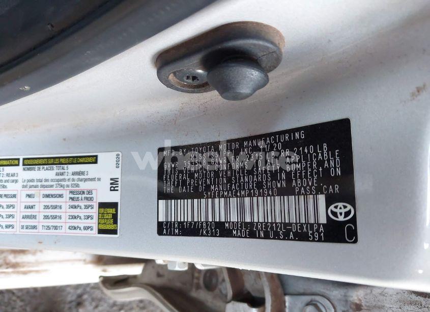 Photo 9 of 2021 Toyota Corolla LE (VIN 5YFEPMAE4MP191940)