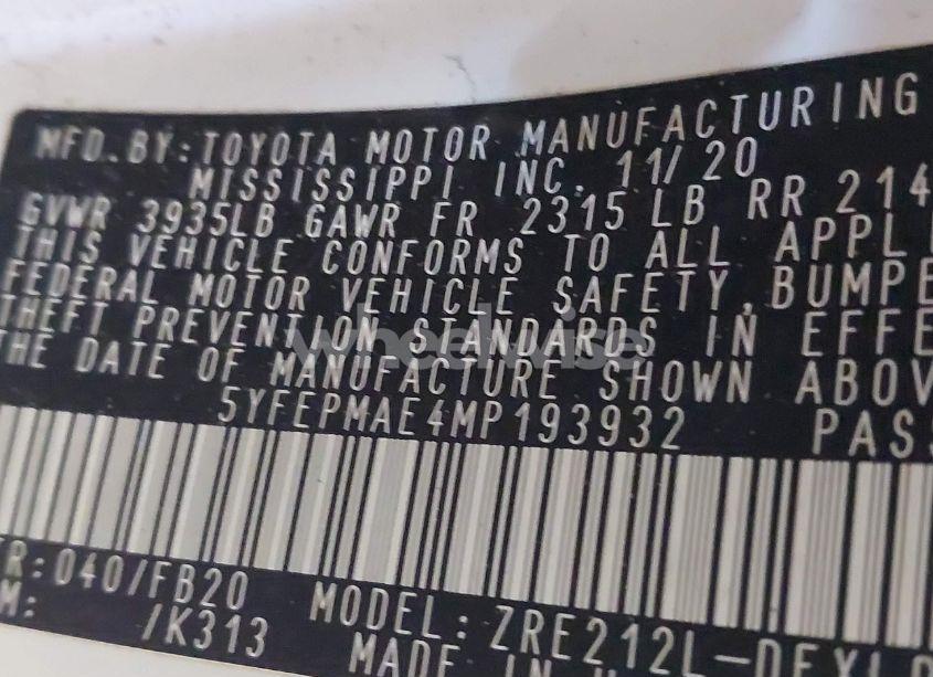 Photo 9 of 2021 Toyota Corolla LE (VIN 5YFEPMAE4MP193932)