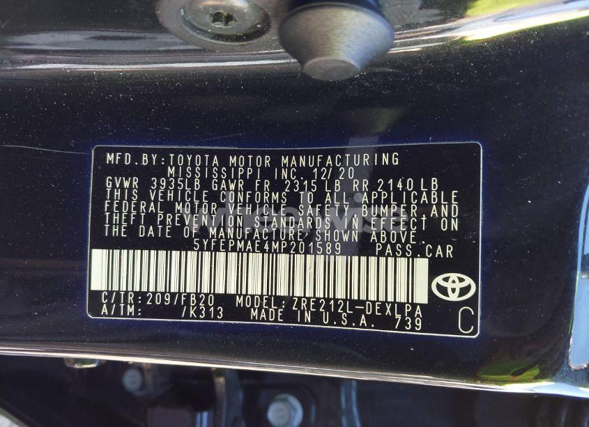 Photo 9 of 2021 Toyota Corolla LE (VIN 5YFEPMAE4MP201589)