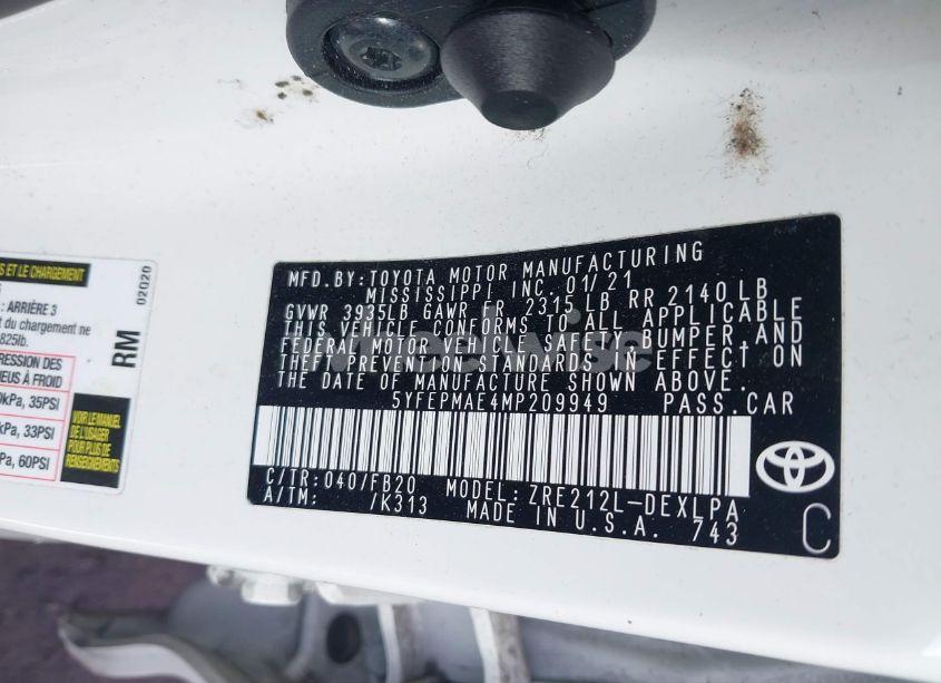 Photo 9 of 2021 Toyota Corolla LE (VIN 5YFEPMAE4MP209949)