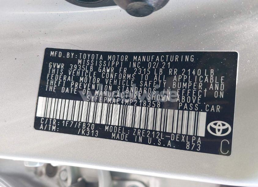 Photo 9 of 2021 Toyota Corolla LE (VIN 5YFEPMAE4MP218358)