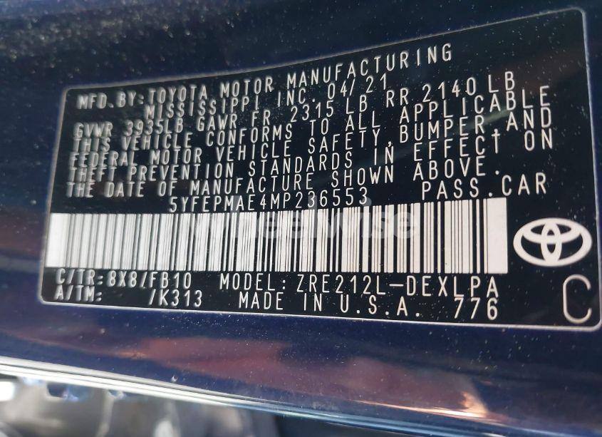 Photo 9 of 2021 Toyota Corolla LE (VIN 5YFEPMAE4MP236553)