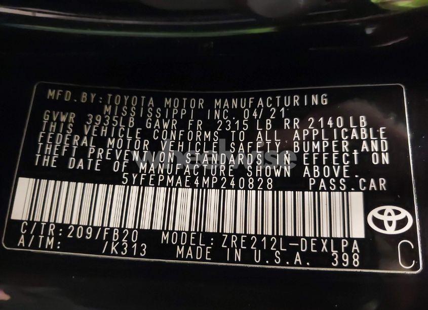 Photo 9 of 2021 Toyota Corolla LE (VIN 5YFEPMAE4MP240828)