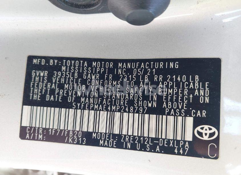 Photo 9 of 2021 Toyota Corolla LE (VIN 5YFEPMAE4MP248797)