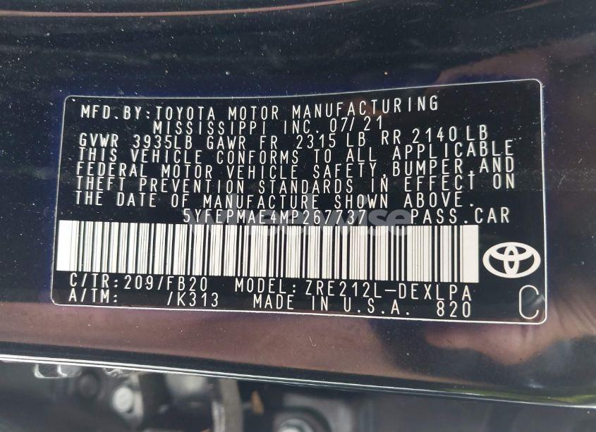 Photo 9 of 2021 Toyota Corolla LE (VIN 5YFEPMAE4MP267737)