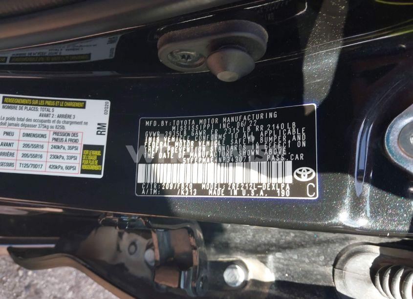 Photo 9 of 2022 Toyota Corolla LE (VIN 5YFEPMAE4NP343071)