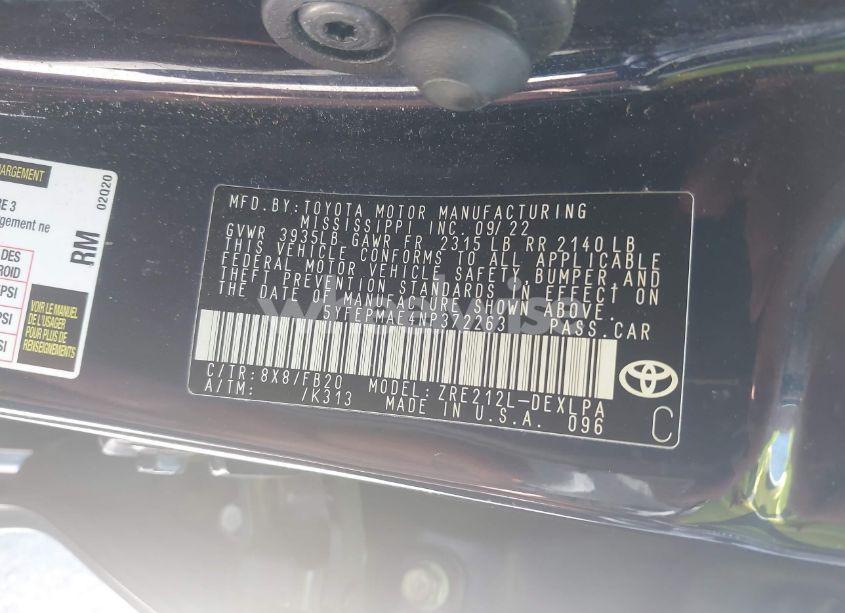 Photo 9 of 2022 Toyota Corolla LE (VIN 5YFEPMAE4NP372263)