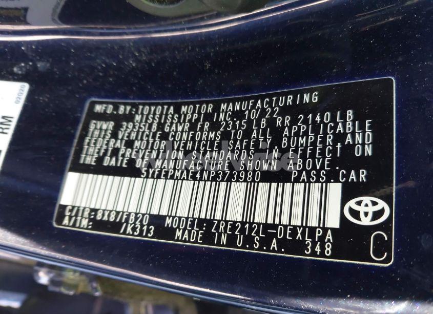 Photo 9 of 2022 Toyota Corolla LE (VIN 5YFEPMAE4NP373980)