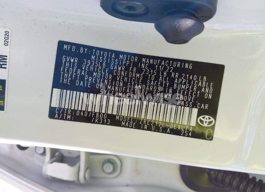 Photo 9 of 2022 Toyota Corolla LE (VIN 5YFEPMAE4NP392206)