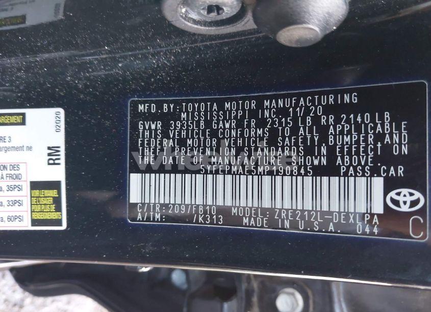 Photo 9 of 2021 Toyota Corolla LE (VIN 5YFEPMAE5MP190845)