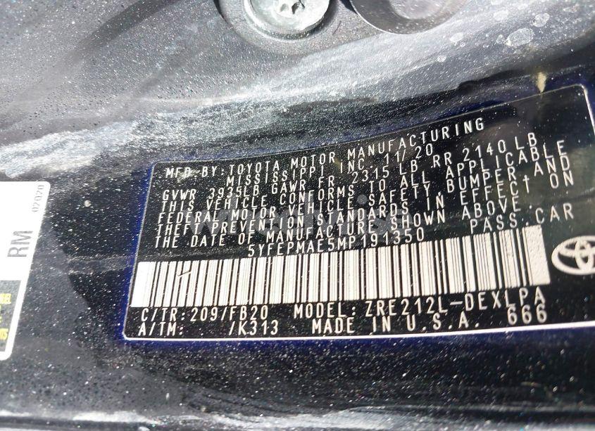 Photo 9 of 2021 Toyota Corolla LE (VIN 5YFEPMAE5MP191350)