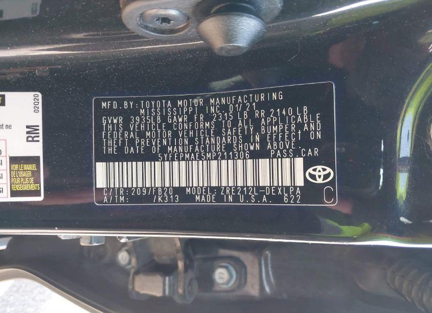 Photo 9 of 2021 Toyota Corolla LE (VIN 5YFEPMAE5MP211306)