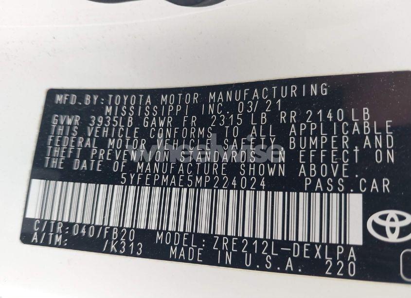 Photo 9 of 2021 Toyota Corolla LE (VIN 5YFEPMAE5MP224024)