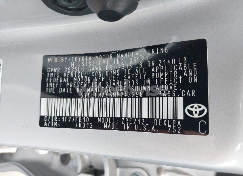 Photo 9 of 2021 Toyota Corolla LE (VIN 5YFEPMAE5MP243298)