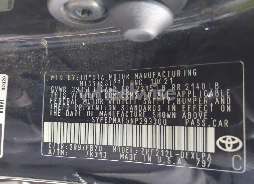 Photo 9 of 2022 Toyota Corolla LE (VIN 5YFEPMAE5NP293300)