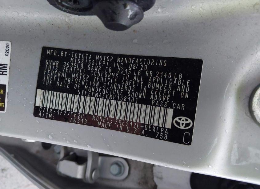 Photo 9 of 2021 Toyota Corolla LE (VIN 5YFEPMAE6MP158101)