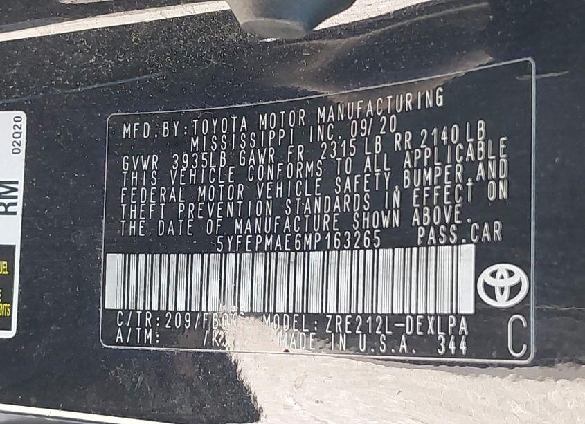 Photo 9 of 2021 Toyota Corolla LE (VIN 5YFEPMAE6MP163265)