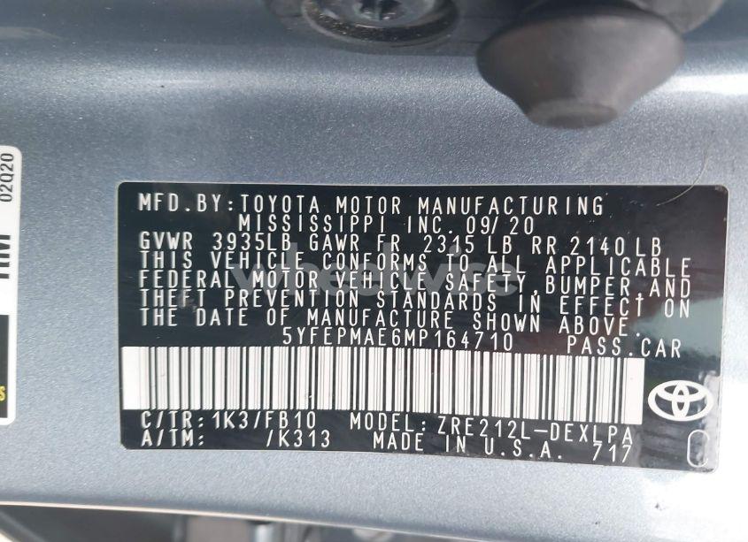 Photo 9 of 2021 Toyota Corolla LE (VIN 5YFEPMAE6MP164710)