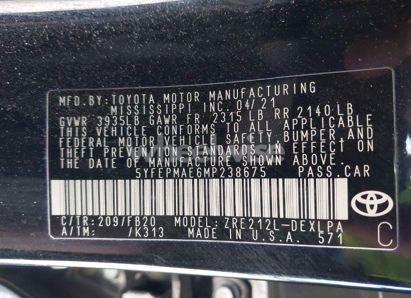 Photo 9 of 2021 Toyota Corolla LE (VIN 5YFEPMAE6MP238675)