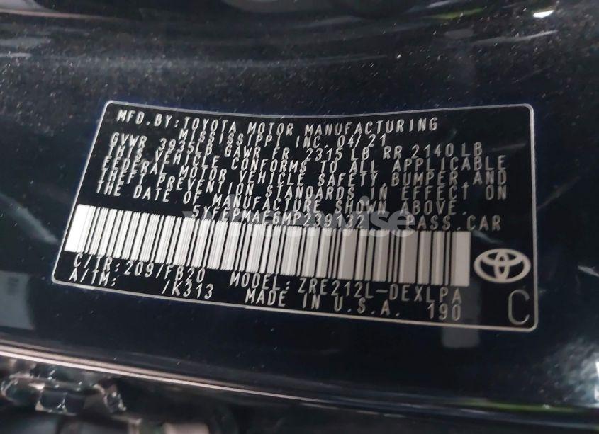 Photo 9 of 2021 Toyota Corolla LE (VIN 5YFEPMAE6MP239132)