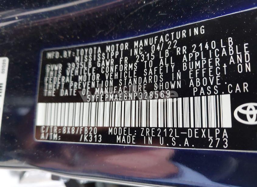 Photo 9 of 2022 Toyota Corolla LE (VIN 5YFEPMAE6NP328569)