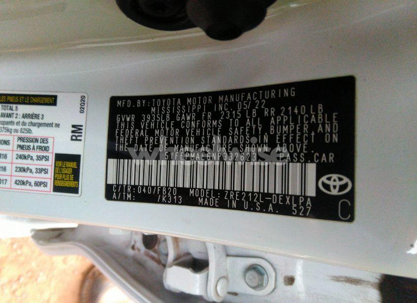 Photo 9 of 2022 Toyota Corolla LE (VIN 5YFEPMAE6NP332623)