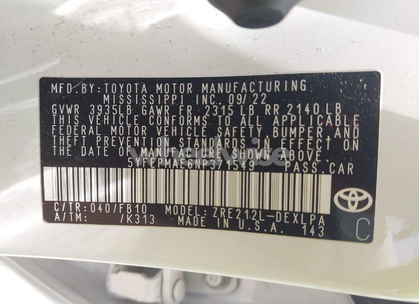 Photo 9 of 2022 Toyota Corolla LE (VIN 5YFEPMAE6NP371549)