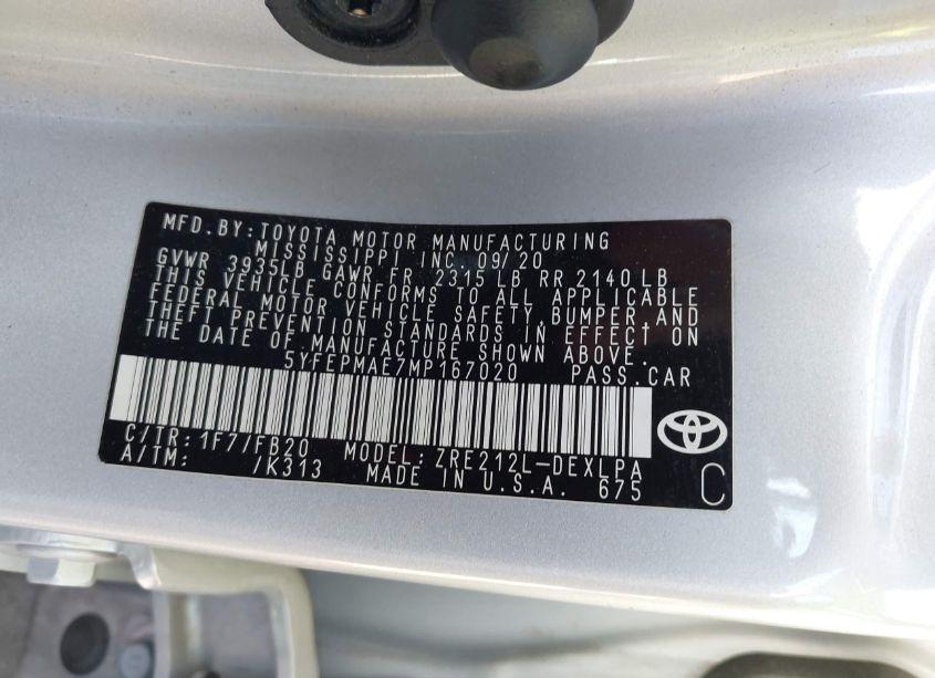 Photo 9 of 2021 Toyota Corolla LE (VIN 5YFEPMAE7MP167020)