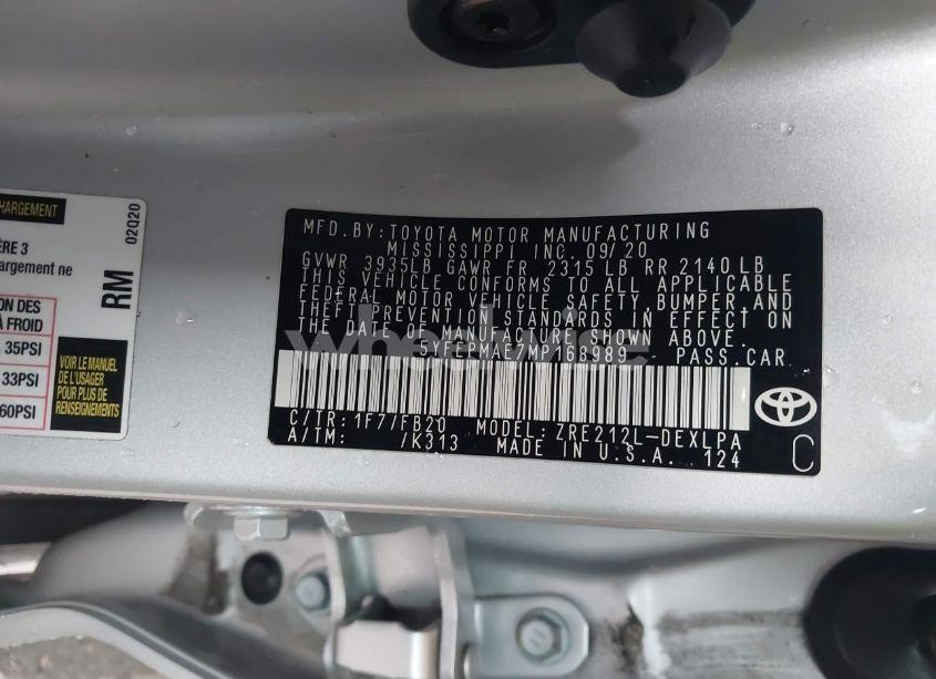 Photo 9 of 2021 Toyota Corolla LE (VIN 5YFEPMAE7MP168989)