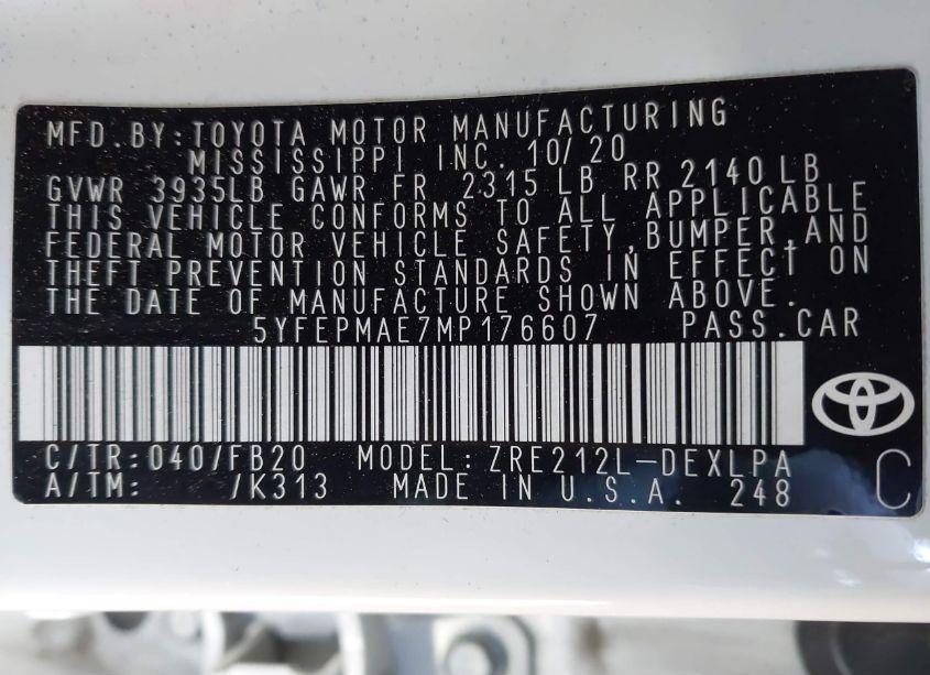 Photo 9 of 2021 Toyota Corolla LE (VIN 5YFEPMAE7MP176607)