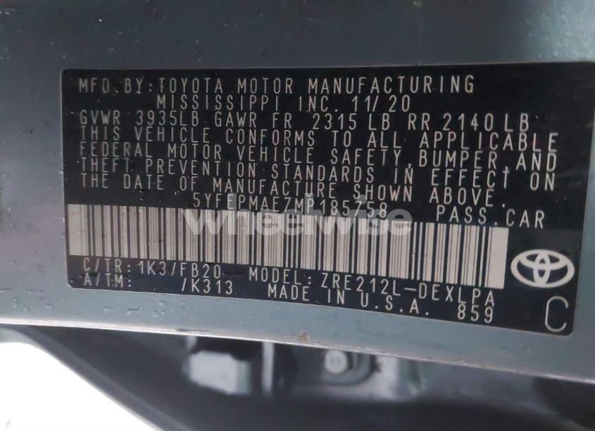 Photo 9 of 2021 Toyota Corolla LE (VIN 5YFEPMAE7MP185758)