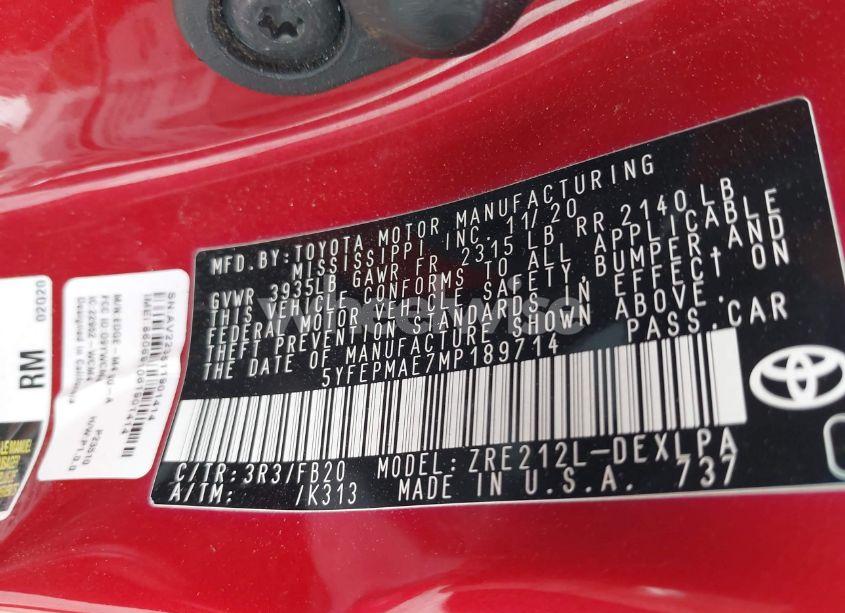 Photo 9 of 2021 Toyota Corolla LE (VIN 5YFEPMAE7MP189714)