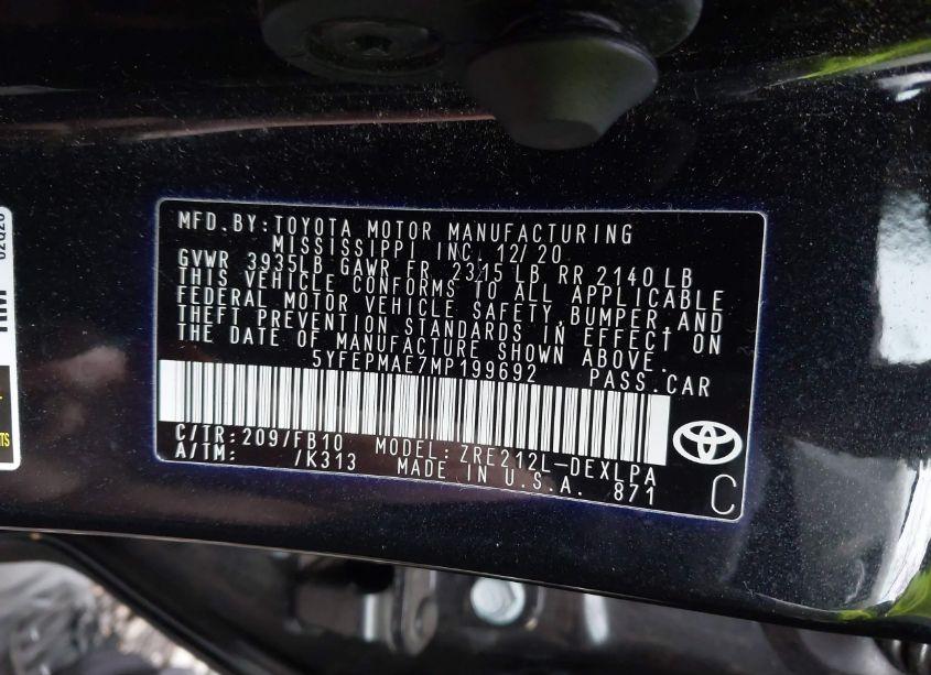 Photo 9 of 2021 Toyota Corolla LE (VIN 5YFEPMAE7MP199692)