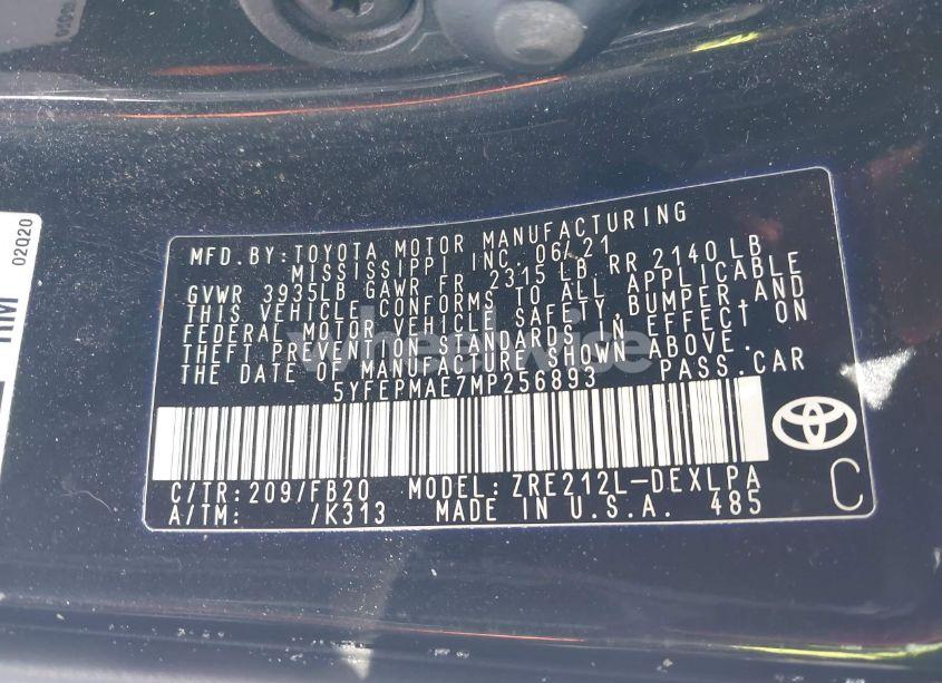 Photo 9 of 2021 Toyota Corolla LE (VIN 5YFEPMAE7MP256893)