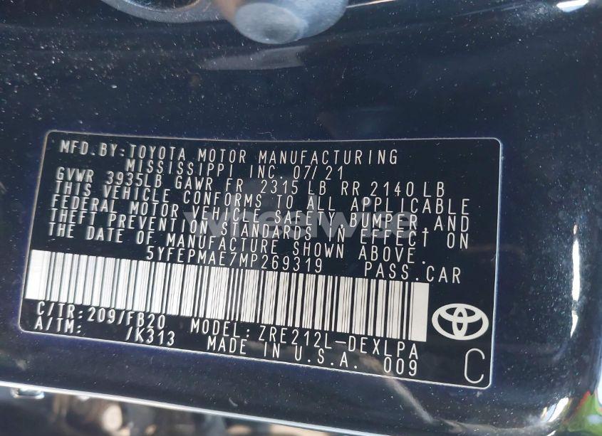 Photo 9 of 2021 Toyota Corolla LE (VIN 5YFEPMAE7MP269319)