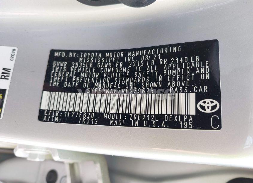 Photo 9 of 2022 Toyota Corolla LE (VIN 5YFEPMAE7NP279625)