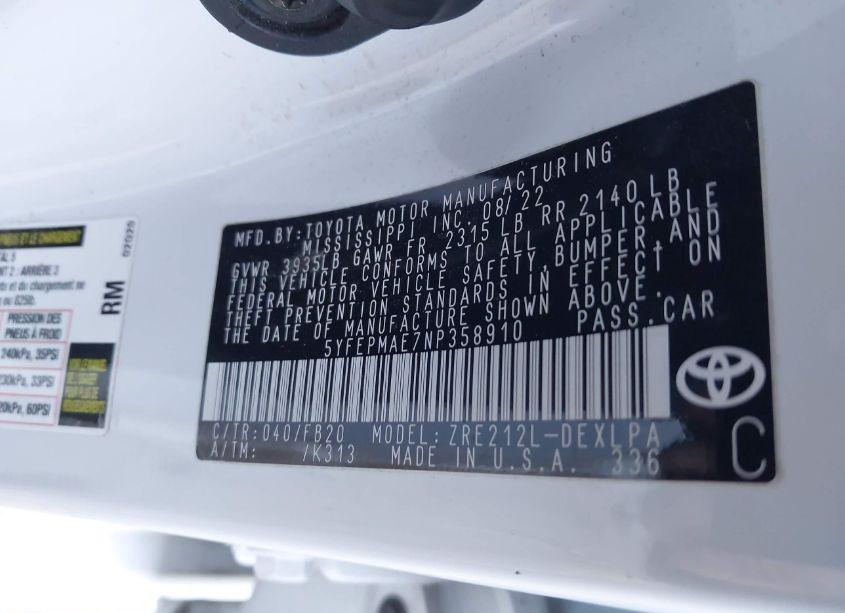 Photo 9 of 2022 Toyota Corolla LE (VIN 5YFEPMAE7NP358910)