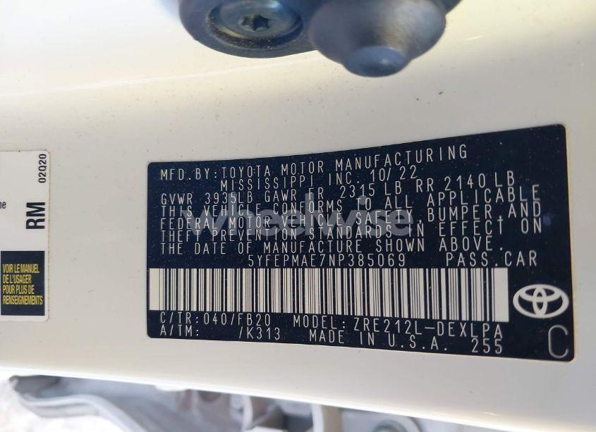 Photo 9 of 2022 Toyota Corolla LE (VIN 5YFEPMAE7NP385069)