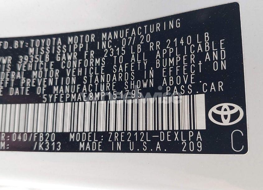 Photo 9 of 2021 Toyota Corolla LE (VIN 5YFEPMAE8MP151795)