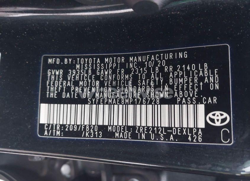 Photo 9 of 2021 Toyota Corolla LE (VIN 5YFEPMAE8MP176728)