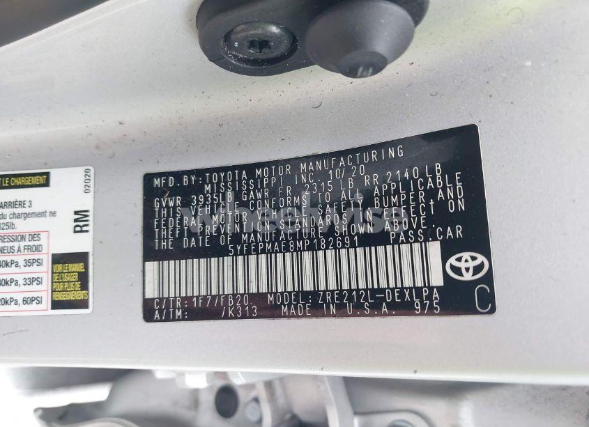 Photo 9 of 2021 Toyota Corolla LE (VIN 5YFEPMAE8MP182691)